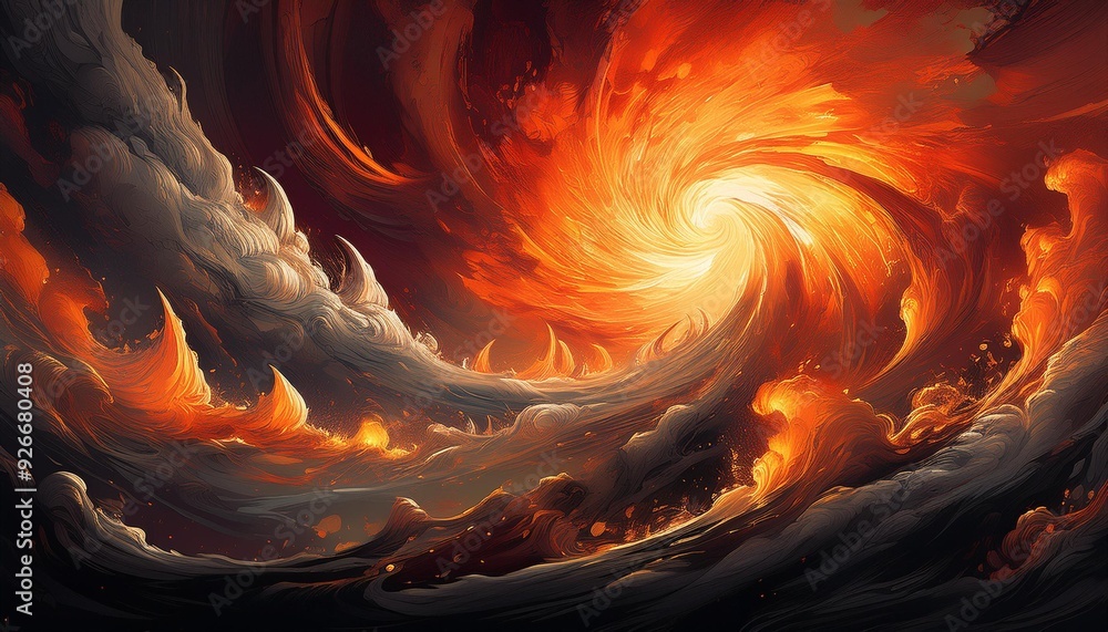 Poster fiery spiral of power and destruction in a monochromatic world a stunning visual representation of c