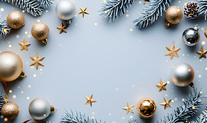 Fototapeta premium christmas background with blue and gold decorations perfect for holiday greeting cards seasonal advertisements winter social media posts and festive event invitations celebrating,copy space