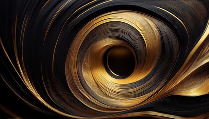 Texture, black and gold wallpaper with golden whirlpool and black background., generative IA