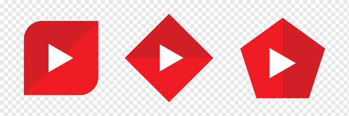 Set of Red YouTube logo icons on a transparent background. Collection of Realistic social media icon logotype.