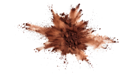 bright chocolate paint color powder festival explosion burst isolated white background.