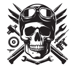 mechanic Skull Vector Silhouettes
