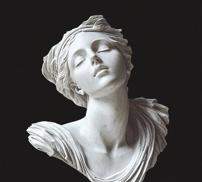 White Marble Bust of a Woman with Closed Eyes.
