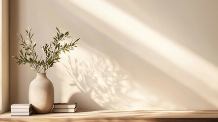 Minimalist Home Decor with Olive Branches and Sunlight.
