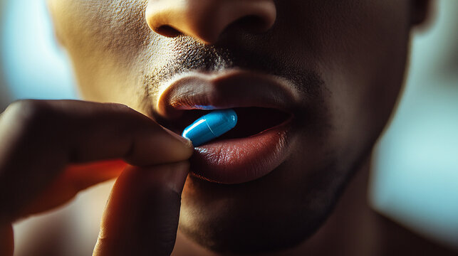 Black man takes PrEP pill for pre-exposure prophylaxis to protect against HIV.