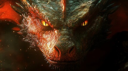 The Fierce Stare of the Ancient Dragon That Guards the Secrets of a Forgotten World 忘れられた世界の秘密を守る古代のドラゴンの激しい視線.Generative AI