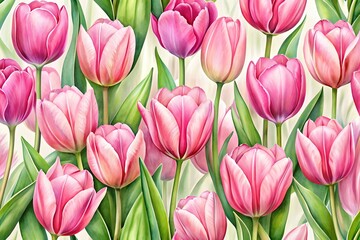 Obraz premium Watercolor tulips field vector 