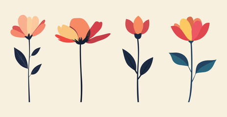 Set of vector illustration of a single flower on a light background