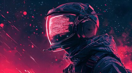 Futuristic Astronaut in Red and Black.