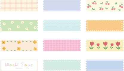 hand drawn Colorful cute Washi Tape Design Element Vector Clip Art illustration
