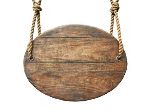 Rustic Wooden Oval Sign Hanging from Ropes