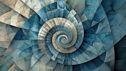 Fototapeta premium Abstract spiral of blue and beige geometric shapes.