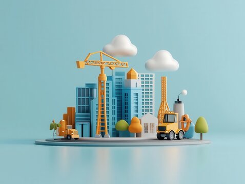 Infrastructure planning, government policy, growing economy, 3D illustration