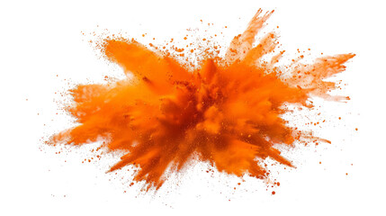 bright orange paint color powder festival explosion burst isolated white background.