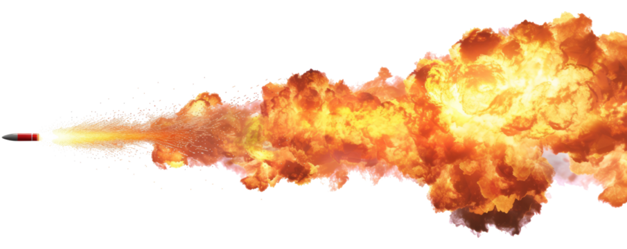 A missile rocket with fire trail isolated on transparent background. - Powered by Adobe