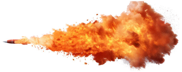 A missile rocket with fire trail isolated on transparent background.