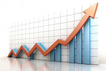 A 3D illustration depicting an upward trend line, symbolizing progress, growth, and positive financial outcomes. The line is ascending, indicating success and improvement. The bars behind the line rep