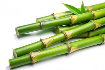 Fototapeta premium A bunch of green bamboo shoots, symbolizing nature, growth, strength, resilience, and peace, isolated on a white background.