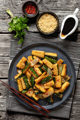 Japanese Hibachi Zucchini on a plate, top view