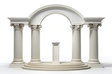 A classic Roman archway with four fluted columns, a platform, and an arched top. This structure symbolizes tradition, grandeur, and a gateway to something special.