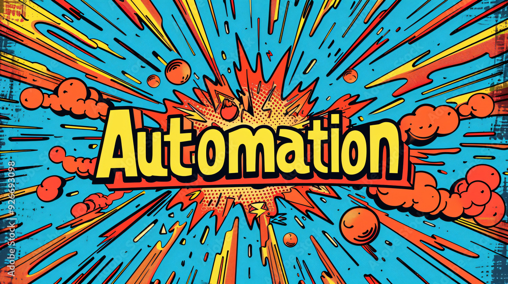 Poster Colorful comic book style image exploding with the word automation in the center