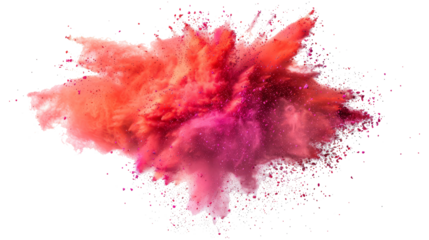 A succinct depiction of a red paint color powder festival explosion, isolated against a transparent background	