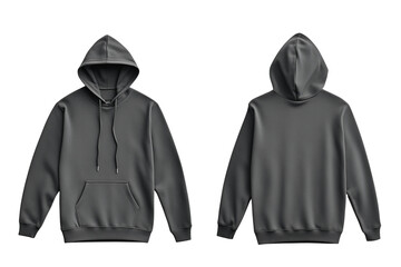 Grey hoddie displayed front and back view isolated on white background 