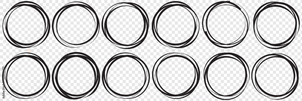 Aufkleber hand drawn circle line sketch set. vector circular scribble doodle round circles for message note ma