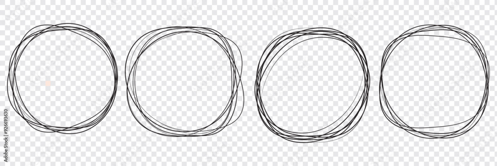 Poster hand drawn circle line sketch set circular vector image. vector brush strokes circles of paint on wh