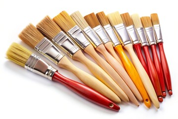 Fototapeta premium A group of paint brushes of various sizes and colors, representing creativity, DIY projects, home improvement, art supplies, and painting.