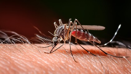 Aedes aegypti mosquito on human skin