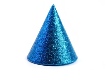 A single blue glitter party hat, symbolizing celebration, festivity, fun, joy, and special occasions.