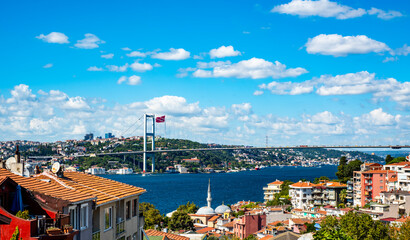 Istanbul Bosphorus view from Kuzguncuk. Istanbul, Turkey. Istanbul Bosphorus Bridge.