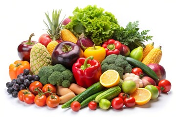 A vibrant assortment of fresh produce, symbolizing healthy eating, natural goodness, vibrant colors, delicious flavors, and a bountiful harvest.