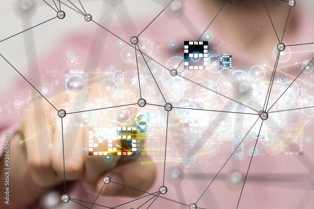 Poster neural network 3d illustration. big data and cybersecurity