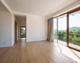 Obraz premium Bright and Airy Empty Room with Balcony