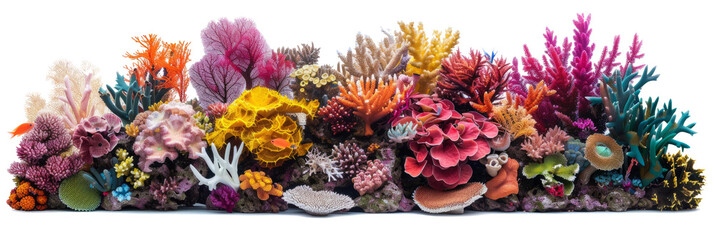 Set of coral reefs cut out isolated on white background.	