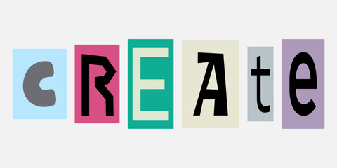 WebCreative letters arranged to spell create in various colors and styles on a light background