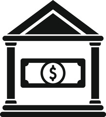 Bank building showing dollar bill icon representing banking finance