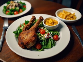 Gourmet Fried Pork Chop with Macaroni and Fresh Garden Salad