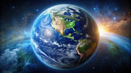 Obraz premium Planet Earth from outer space, Earth, planet, globe, blue, atmosphere, space, universe, continents, oceans, satellite, environment