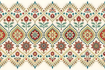 Ikat paisley design pattern on white background vector illustration.Ikat ethnic oriental embroidery traditional.Aztec style,abstract background.design for texture,fabric,clothing,decoration,sarong.
