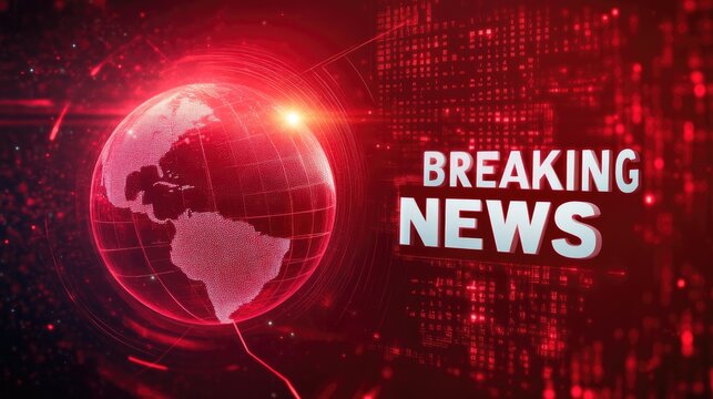 Urgent Breaking News Alert with Red Background and Globe