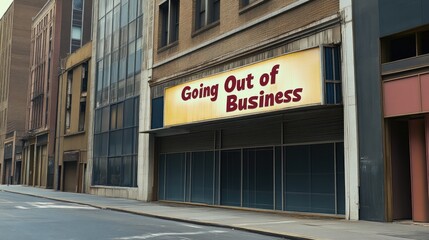 Obraz premium Deserted Street with 'Going Out of Business' Sign, Overcast Day