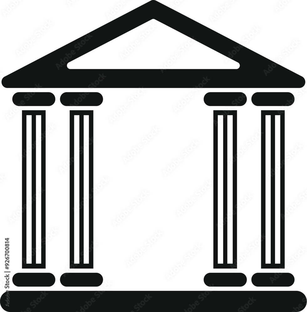 Poster simple icon of a greek temple facade with columns supporting a triangular roof, symbolizing ancient 