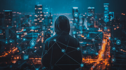 Hackers are planning to hack and attack Zeroday networks and cyber security systems in Smart digital city with connection network reciprocity over the cityscape . Concept of future smart wireless city