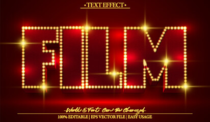 Film Vector Text Effect Editable Alphabet Movie Red Cinema Camera Digital Photo Tv