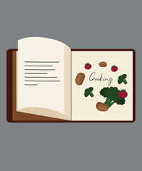 Flat Design Cooking Illustration with Open Book at Vegetables