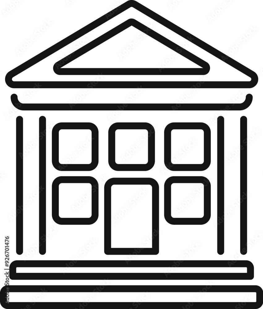 Poster simple line art icon depicting a courthouse building with columns and a triangular roof
