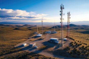 High Altitude View of Internet Tower Complex in Secluded Location